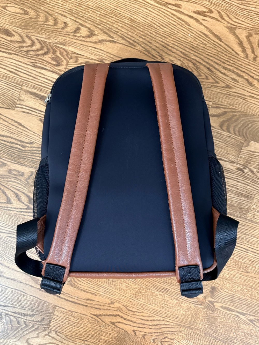 Freshly Picked Black Neoprene and Brown Vegan Leather Mom Travel Backpack - Picture 3 of 14